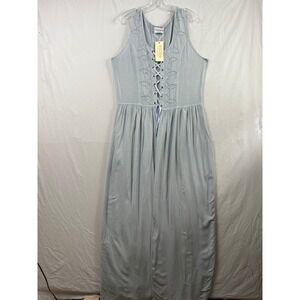 HolyClothing Maxi Topper Womens XL/1X Blue Lace Up Renaissance Boho Embroidered